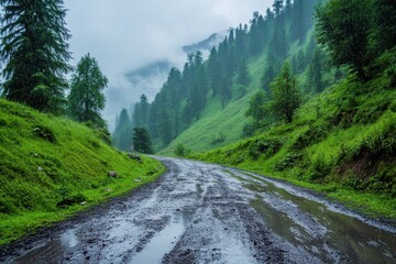Fototapeta premium Gorgeous off road track in Neelam Valley during rain