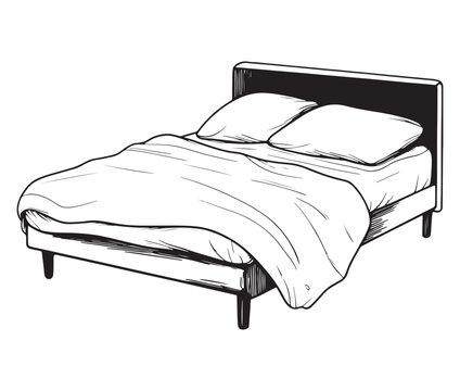 recommend clip art: Bed in the bedroom, Silhouette of a bed, Line art bed vector