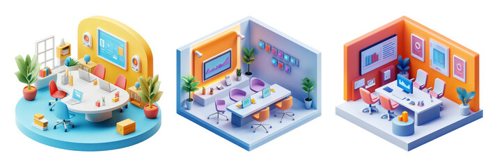 Colorful 3d Office Interior Designs With Modern Furniture and Decor