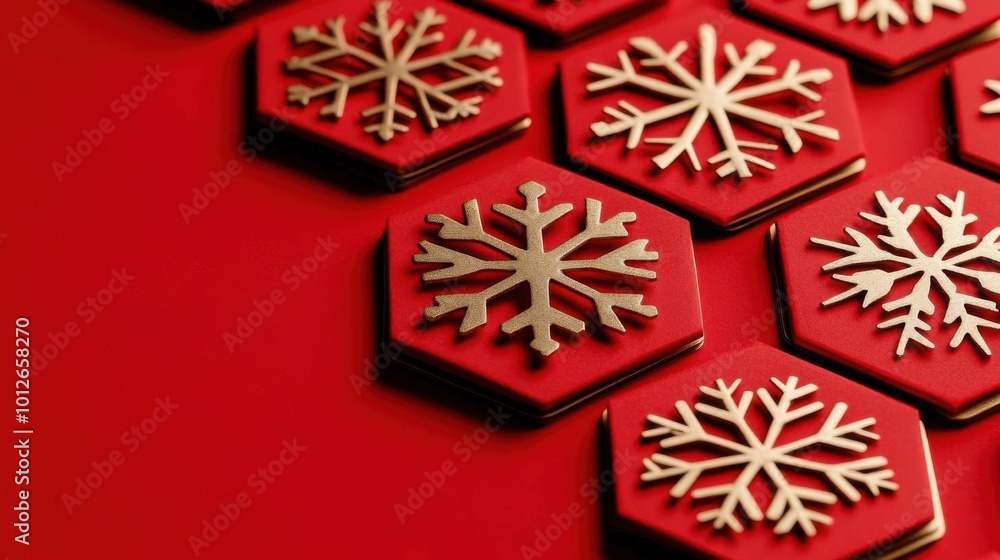 Poster repeating hexagonal snowflake patterns in metallic gold