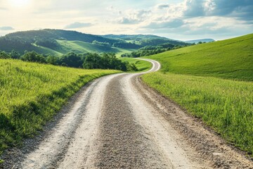 Gravel dirt road through rural landscape and fields Off road trip for 4x4 vehicle