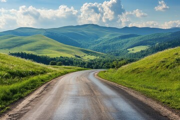 Naklejka premium Green mountains and country road in summer