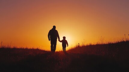 A powerful silhouette of a father and son enjoying an outdoor adventure together, representing their inseparable relationship.
