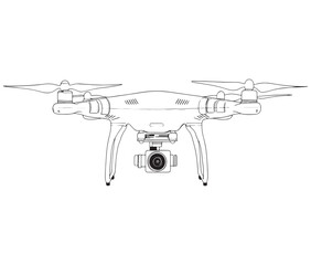 Drone line art icon, Drone camera, Outline flying drone vector