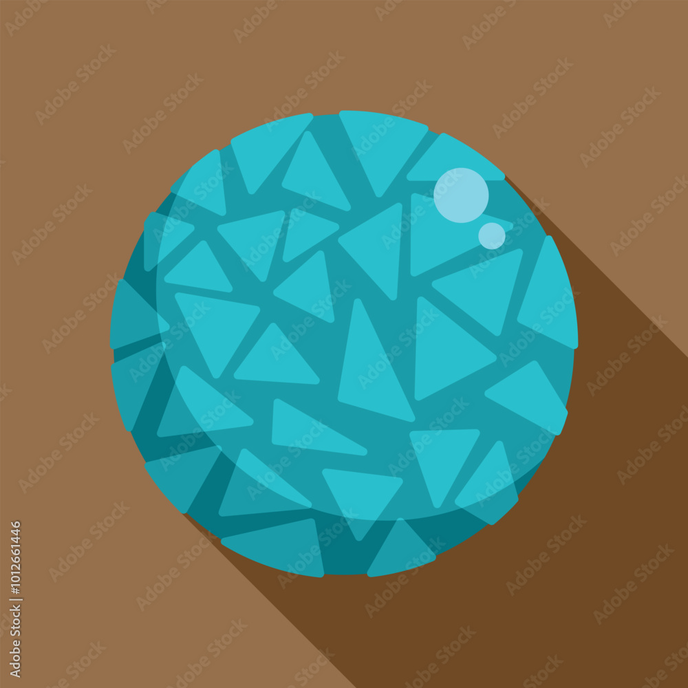 Poster blue sphere showing triangular pattern casting a long shadow on a brown background