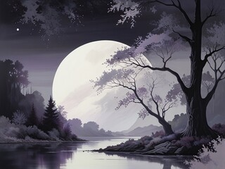 Fototapeta premium night landscape with moon