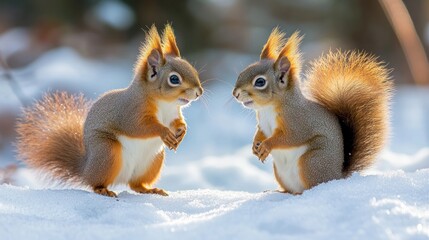 Two Adorable Squirrels in the Snow