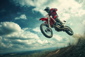 Jumping on a motocross bike