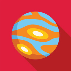 Cartoon planet with an atmosphere is rotating in the vast expanse of space