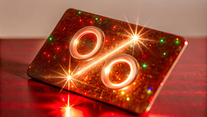 Holographic Percentage Symbol Floating Above a Glowing Credit Card for Discounts | High Resolution Image with Ample Copy Space in Financial Advertising Concept