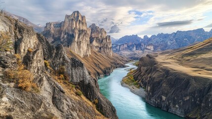 River Winding Through Majestic Mountains