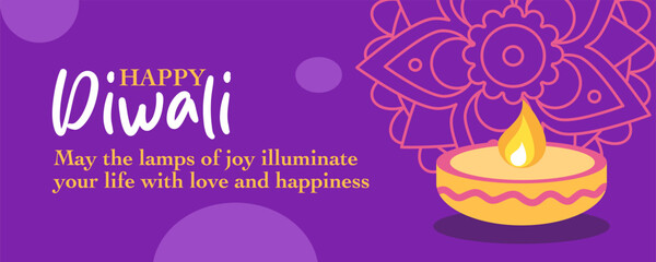 Diwali Hindu festival of lights greeting design with rangoli and oil lamps decoration. Trendy holiday background for branding, social media, greeting card, web banner, cover, flyer or poster