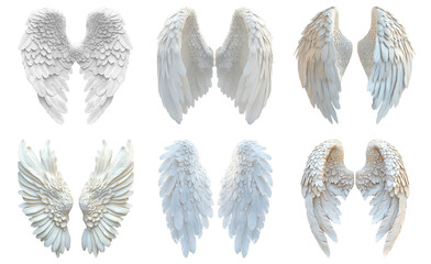 White angel wings in various styles isolated on transparent background