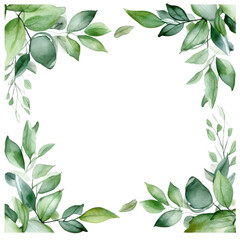 Fototapeta premium Green leaf borders are ideal for nature themed designs, invitations, posters, and social media graphics needing a fresh, organic touch. Generative AI