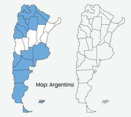 Argentina Map with National Flag color. High detailed vector with outline illustration.