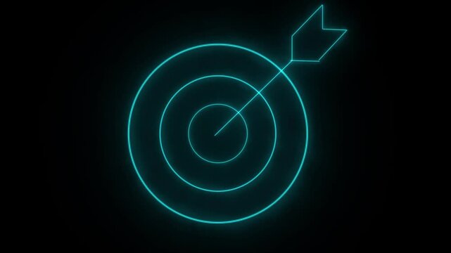 Business target arrow icon animation with a glowing neon effect on black background