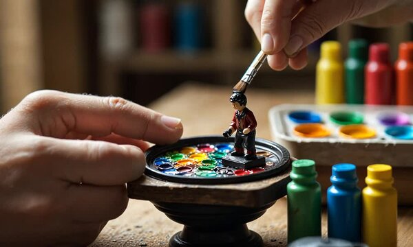 Someone hand paints miniature figures