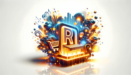 Fototapeta premium 3D Glowing Retail Art Design: Vibrant Abstract Digital Artwork with Dynamic Light Effects for Modern Advertising and Business Promotions