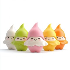 Fototapeta premium Colorful ice cream cone characters, white isolate background3d pierogi ,concept pierogi day