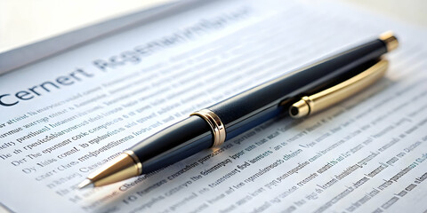 Levitating contract paper with a pen symbolizing business agreements. concept as A crisp image of a contract document and a pen floating together against a white background; represents formal business