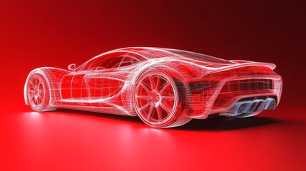 Futuristic car wireframe concept with augmented reality intersection on blue background