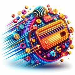 3D Glowing Abstract Art for Payment Processing concept as A vibrant abstract digital art piece with glowing elements representing payment processing. The design captures the efficiency and speed of di