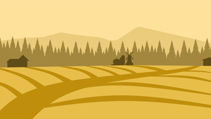 Landscape illustration of wheat farm in countryside © Moleng24