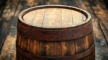 A stunning close-up of a rustic wooden barrel, highlighting its rich textures and natural grain patterns that evoke a sense of tradition.