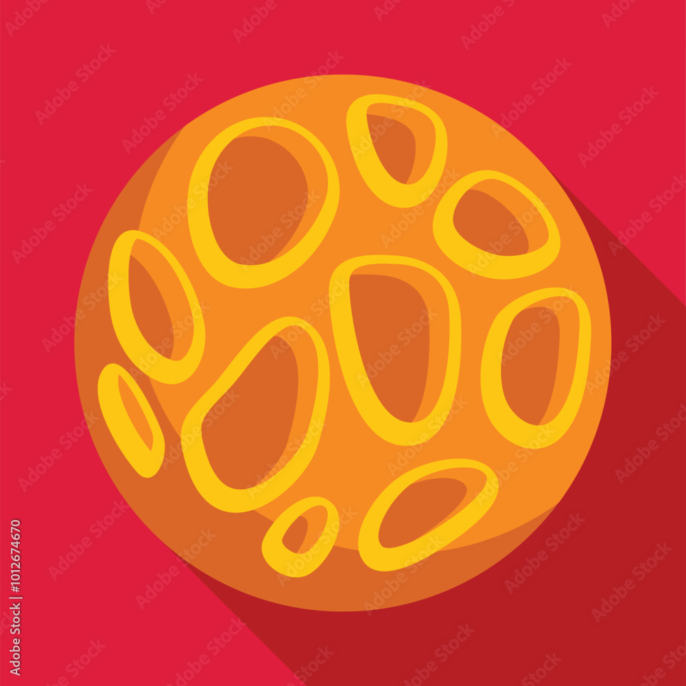 Poster round lotus root slice with holes making concentric circles, floating over red background