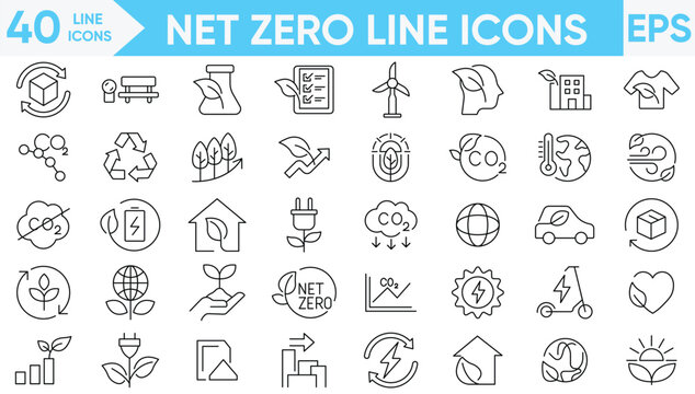Net Zero Line Icons Vector And Illustrator