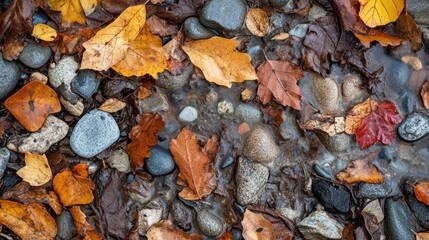 Obraz premium Autumn Leaves and Stones in a Creek