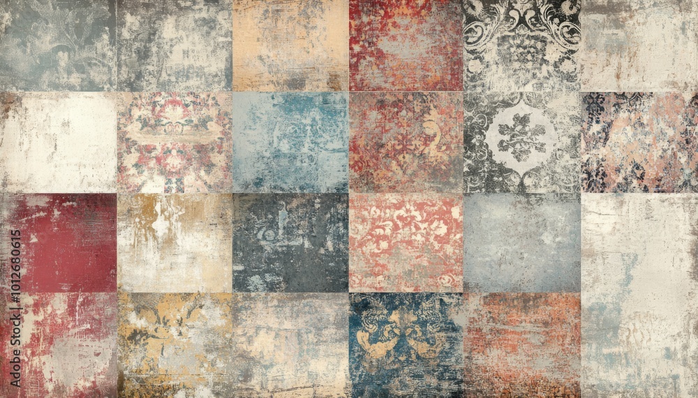 Poster a patchwork of colorful tiles with different patterns and textures.