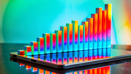 Obraz premium Soft Abstract Background with Floating Holographic Bar Graphs for Data Analysis and Financial Planning - Ideal Corporate Marketing Image with Ample White Space for Copy