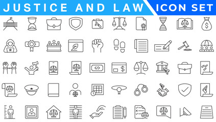 Law and Justice icons. Law and justice icon set suitable for info graphics, websites and print media. Modern thin line icons of law and lawyer service