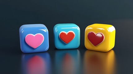 3D rendering of a social media notification icon featuring a heart symbol, representing engagement and success in social media with a modern, vibrant, and glossy design
