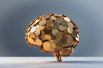 Brain made of coins side view