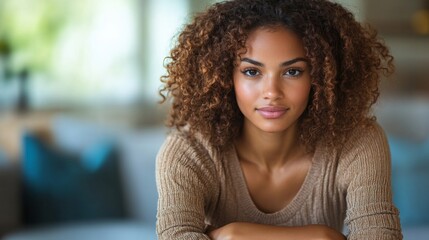 Portrait of a Confident Young Woman with Curly Hair