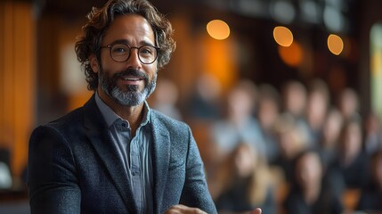 Businessman giving presentation to colleagues at meeting