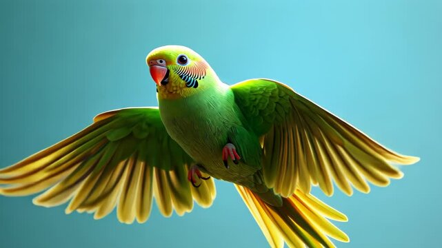 A Green Budgie in Flight
