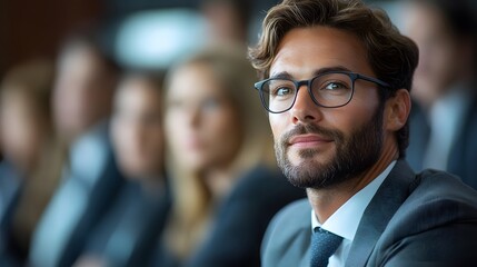 Businessman giving presentation to colleagues at meeting