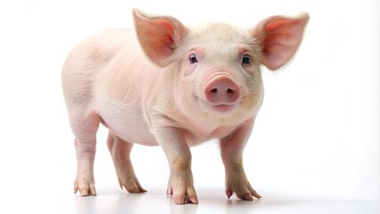 Charming pig against a white background, ideal for farm animal illustrations and delightful pet imagery in stock