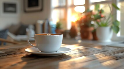 Fototapeta premium 窓際に置かれたコーヒーカップ,Generative AI AI画像