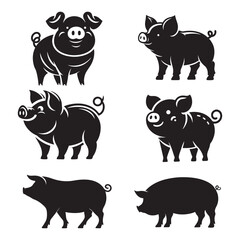 Fototapeta premium set of pig silhouettes cartoon vector