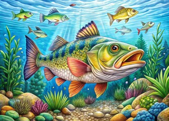 Fototapeta premium Colorful predatory fish await your artistic touch! Dive into fun activities designed to enhance motor skills and ignite