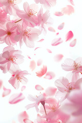  Delicate sakura petals blossom on white background for spring and spa products