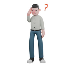 Cartoon Male Writer. A male writer stands with one hand on his head as if he is confused/thinking. 3D Creative Professional