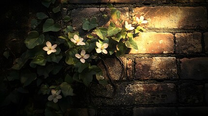 Delicate Wildflowers Sprouting Among Dark Green Ivy