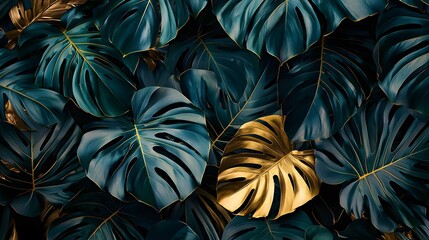 Dark Green Leaves with Subtle Gold Highlights