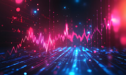 Futuristic financial dashboards and luxury business charts with glowing neon lines, gold accents, and connected nodes for corporate branding.