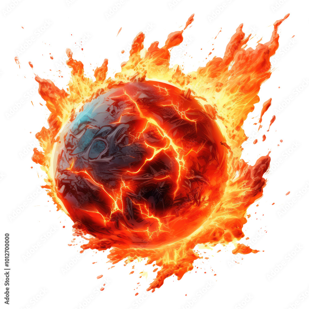 Wall mural a glowing meteor with a tail of red-hot flames, isolated on transparent white background, clipping p